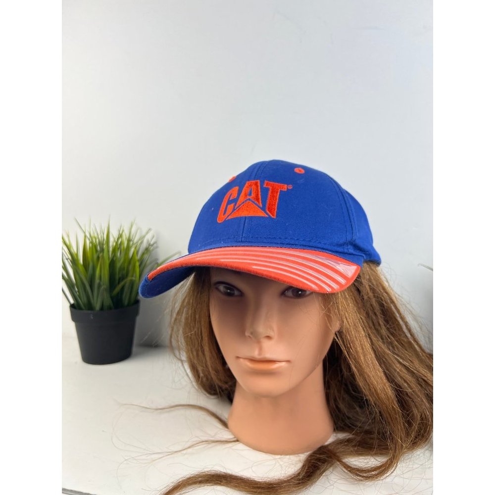 CAT Mens Ball Cap Adjustable Blue Orange Strap Back Hat